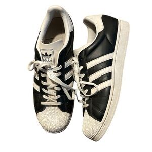Adidas Men's Black & White leather shell toe sneakers